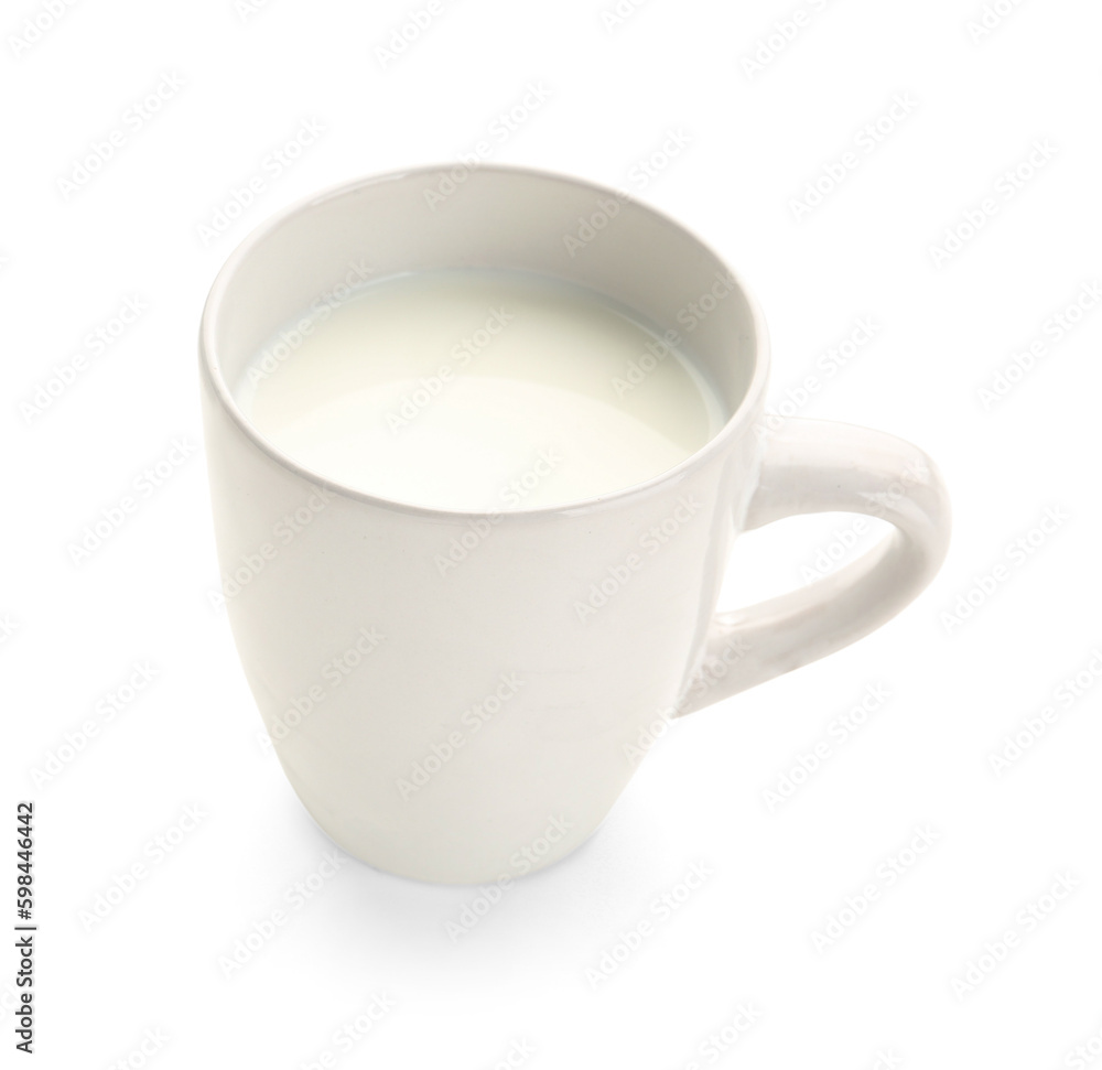 Cup of milk on white background