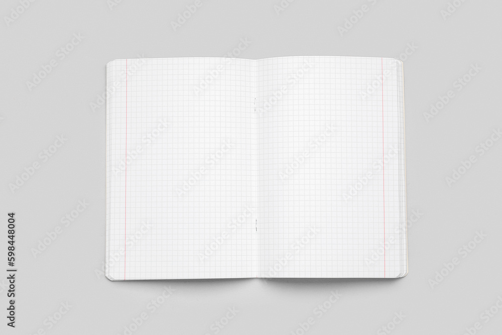 Blank copybook pages on grey background