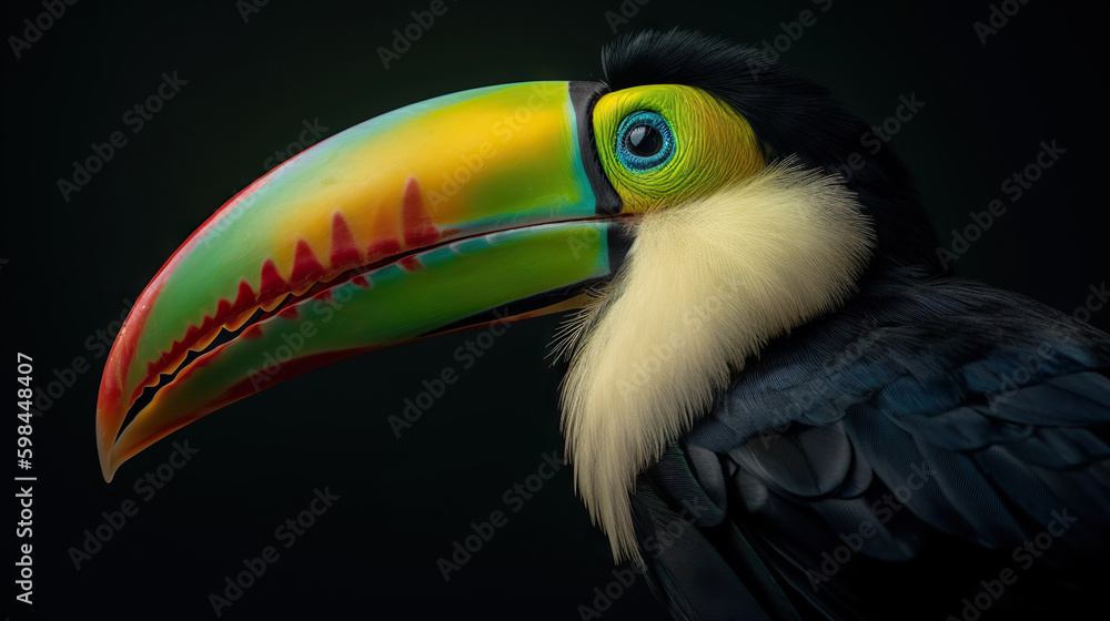 Keel-billed Toucan portrait in nature. Generative AI