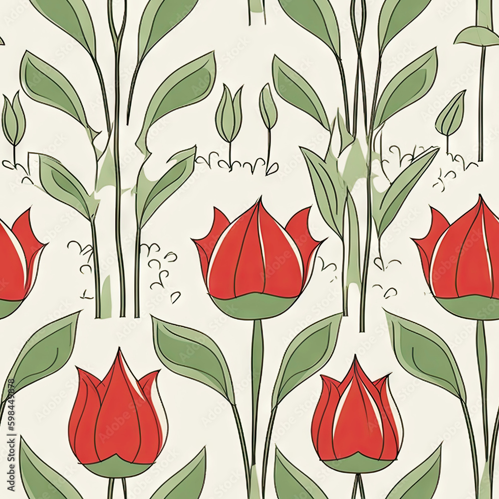 Tulip flower seamless pattern. Floral seamless background. Generative AI