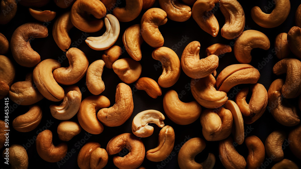 Cashew nuts background. Healthy snack concept. Organic cashew. Generative AI