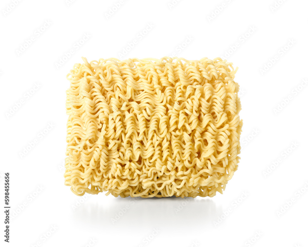 Raw instant noodles on white background