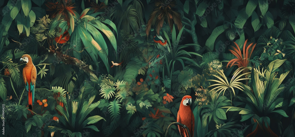 Deep tropical jungles. Dense forest landscape. Generative AI