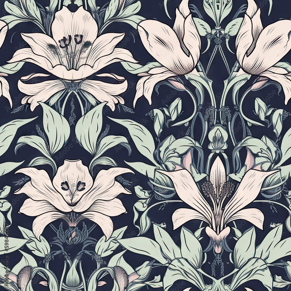 Lily flower seamless pattern. Floral seamless background. Generative AI