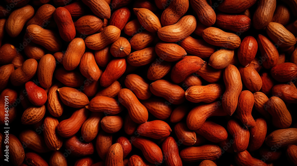 Many roasted peanuts background. Food Backdrop. Generative AI