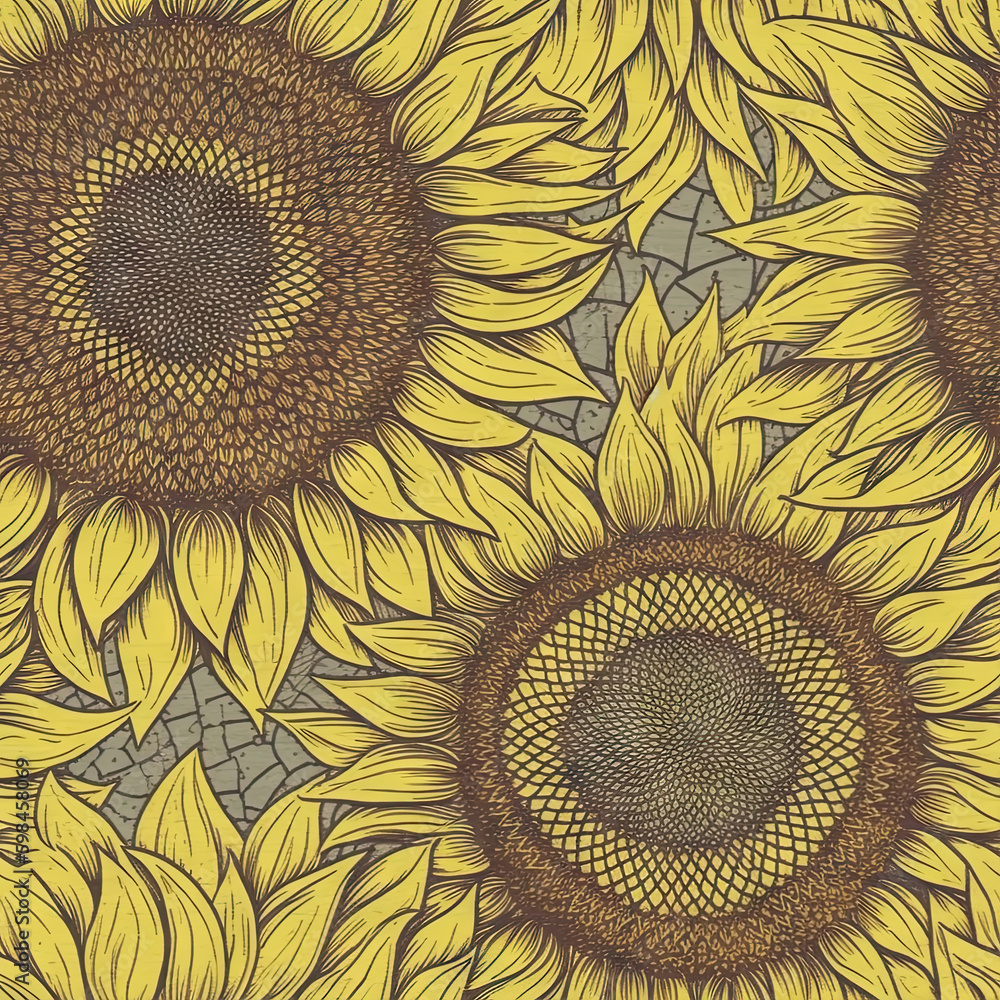 Sunflower flower seamless pattern. Floral seamless background. Generative AI