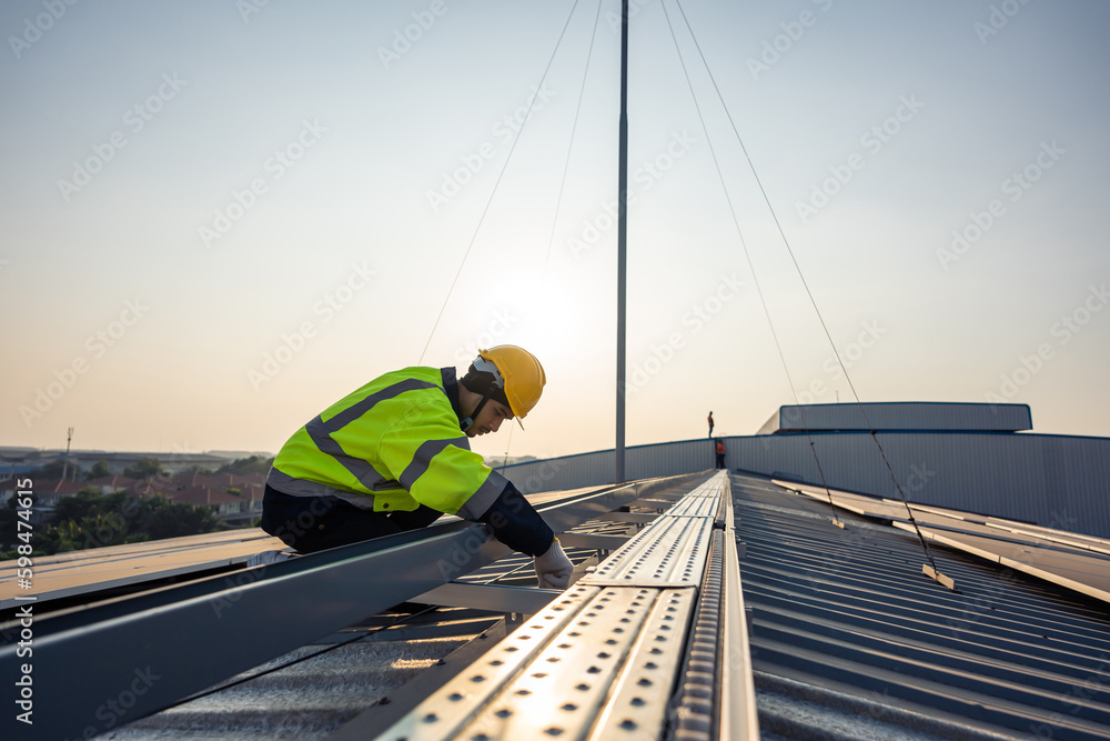 Professional engineer work to maintenance of photovoltaic panel system. 