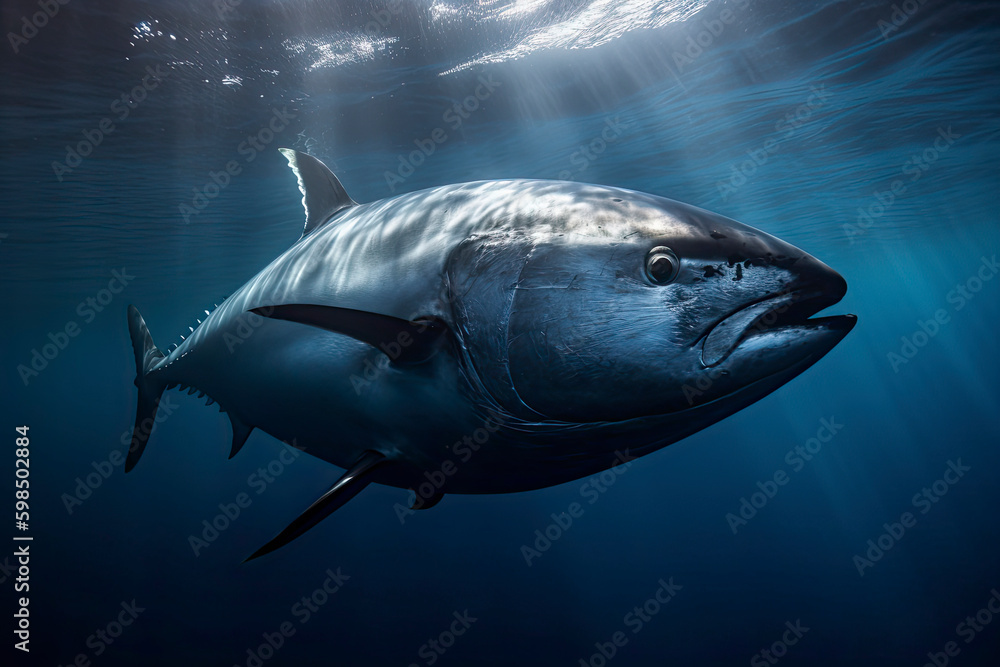 Atlantic bluefin tuna swimming underwater