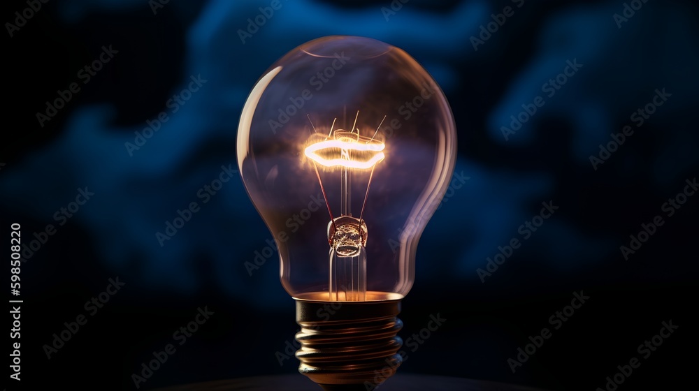 Glowing bulb on a dark background, radiating vivid colors. Creative brainstorming, innovation, and b