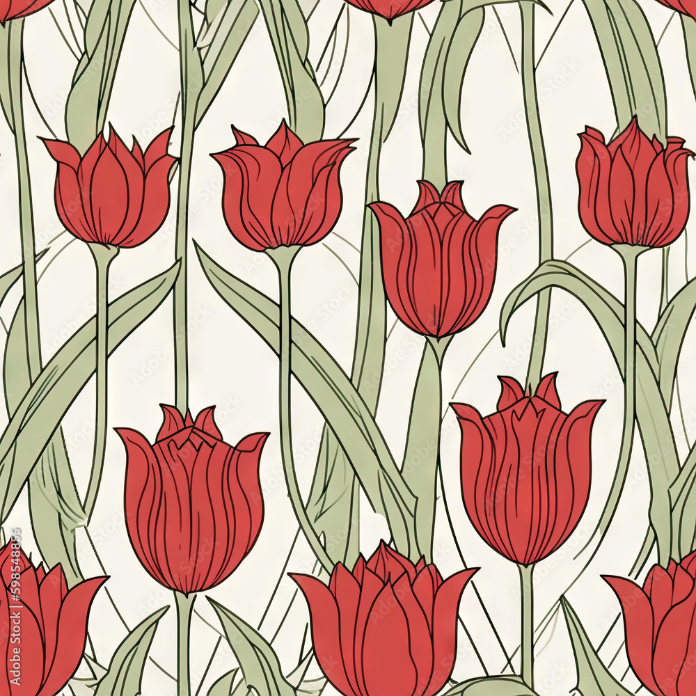 Tulip flower seamless pattern. Floral seamless background. Generative AI