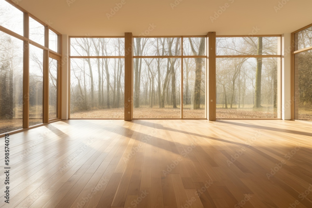 an airy and spacious room with abundant natural light filtering in through multiple windows. Generat