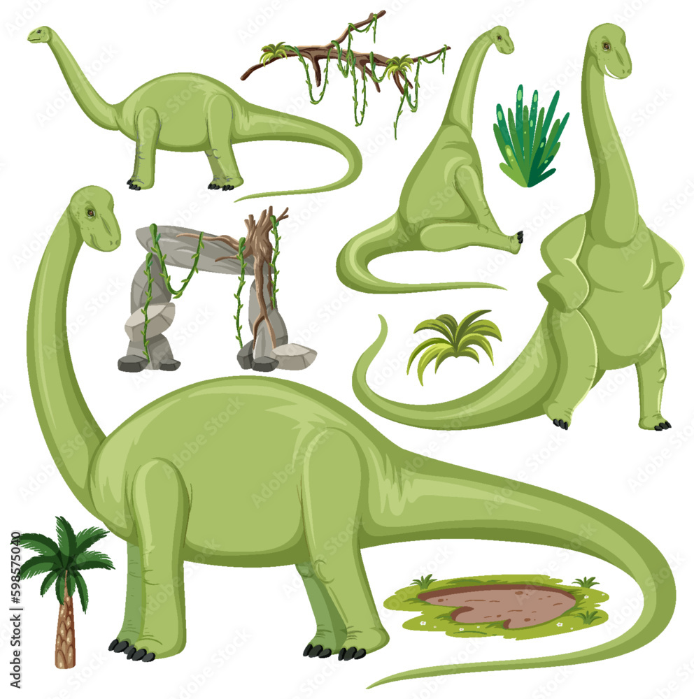 Dinosaur and Nature Elements Vector Collection