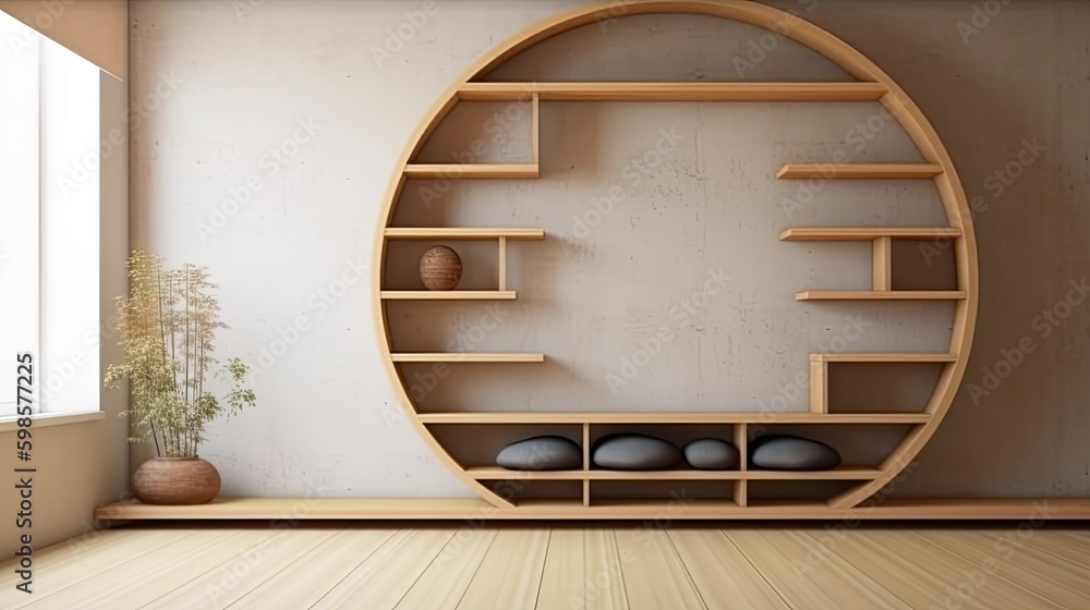 Shelf wall design. Illustration AI Generative.