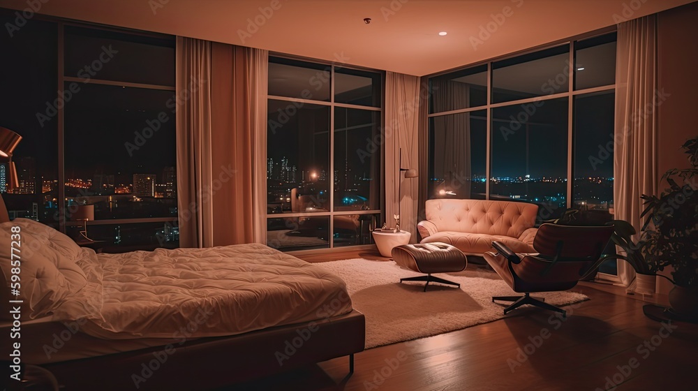 Luxury bedroom interior. Illustration AI Generative