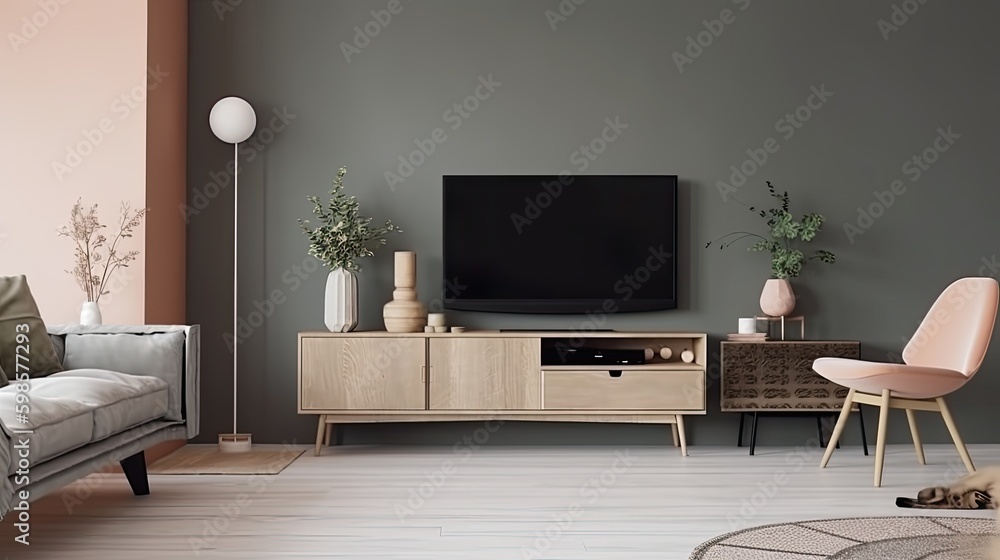 Scandinavian style living room. Illustration AI Generative.