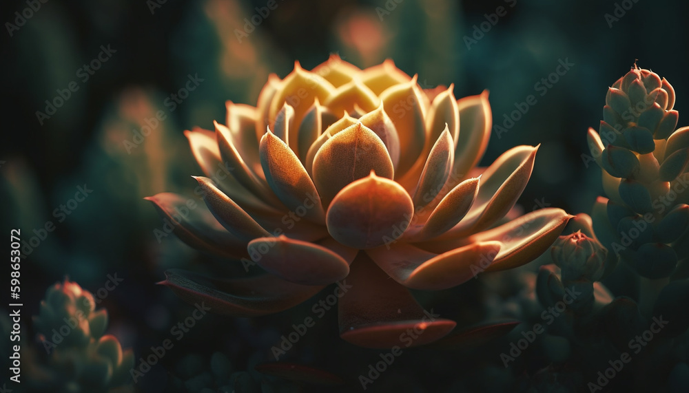 Sharp focus on pink flower head underwater generated by AI