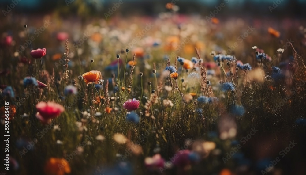 Vibrant daisy blossom in tranquil meadow landscape generated by AI