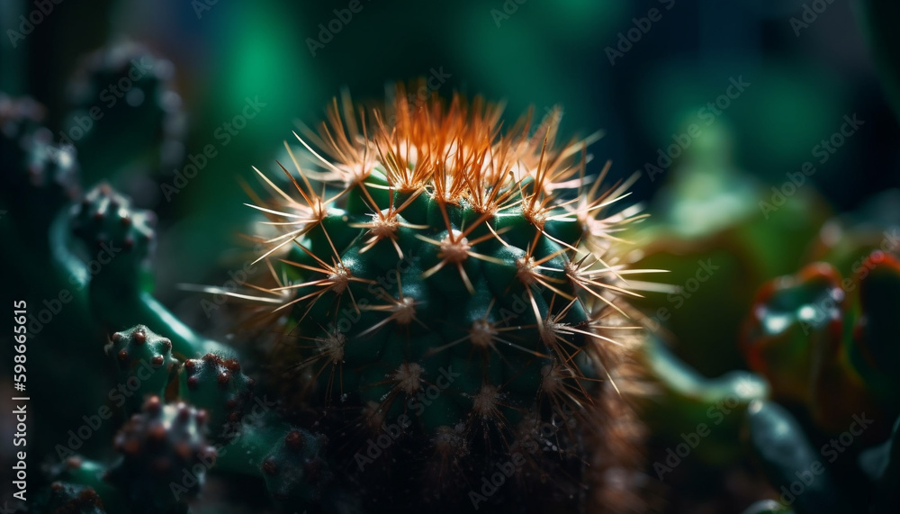 Sharp thorns on succulent plant in tropical climate generated by AI