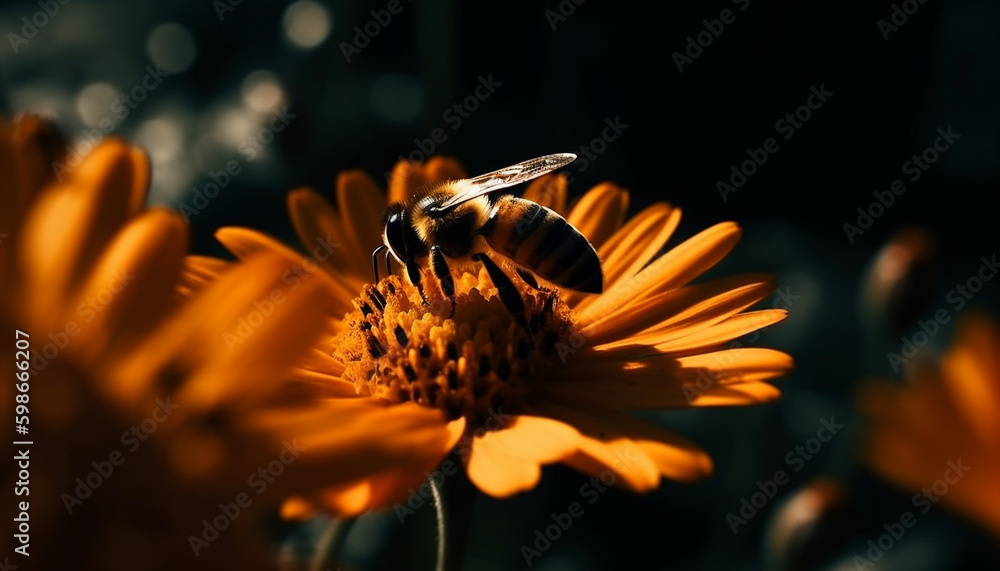 Busy honey bee working on single flower generated by AI