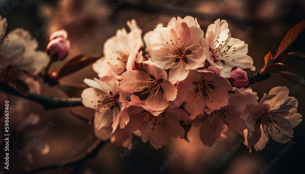 Fresh pink cherry blossom petals in springtime generated by AI