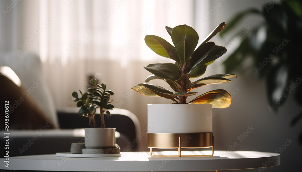 Modern home interior with fresh potted plants generated by AI