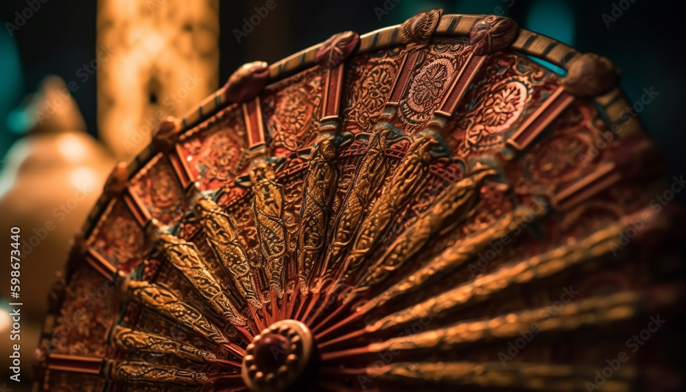 Ornate hand fan, a craft product from ancient Japanese culture generated by AI