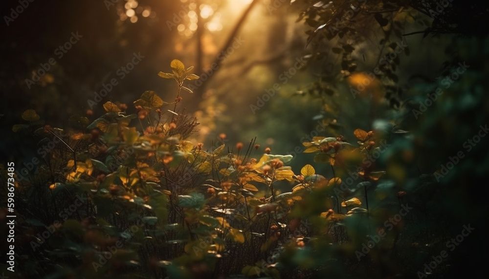 Autumn tree vibrant leaves glow in sunlight generated by AI