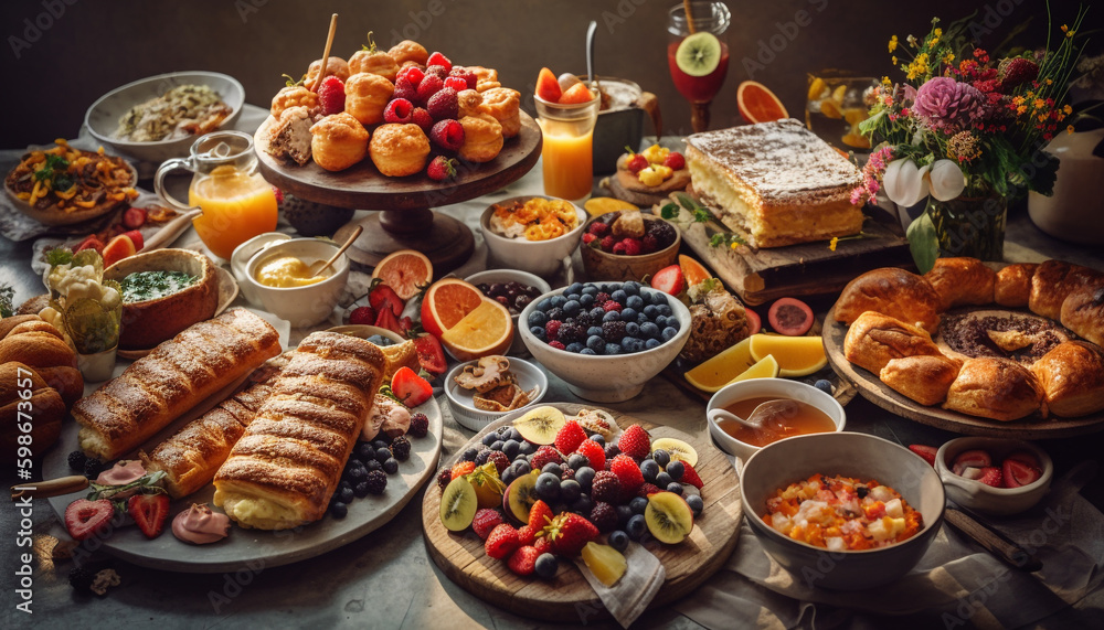 Grilled meat and berry fruit on ciabatta generated by AI