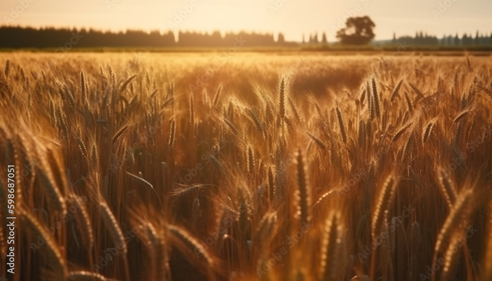 Sun kissed wheat fields ripe for organic harvest generated by AI