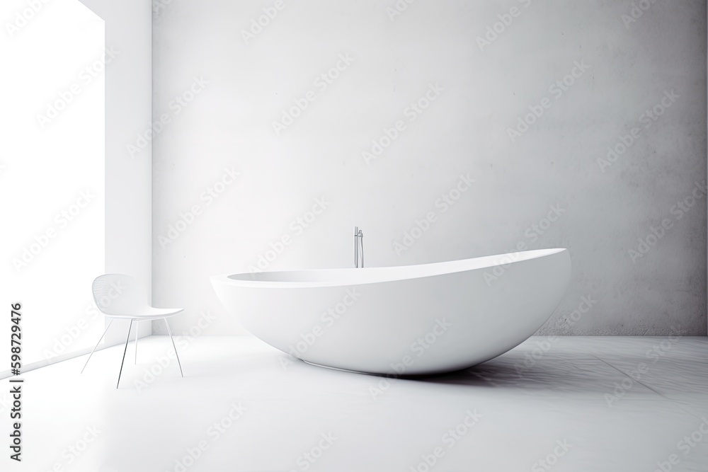 minimalist white bathroom with greenery accent. Generative AI Generative AI