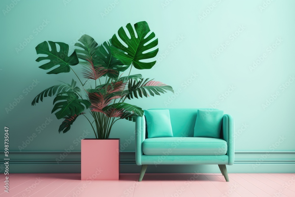 collection of lush green plants arranged on a minimalistic white table. Generative AI Generative AI