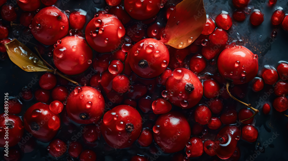 Fresh ripe barberries with water drops background. Berries backdrop. Generative AI