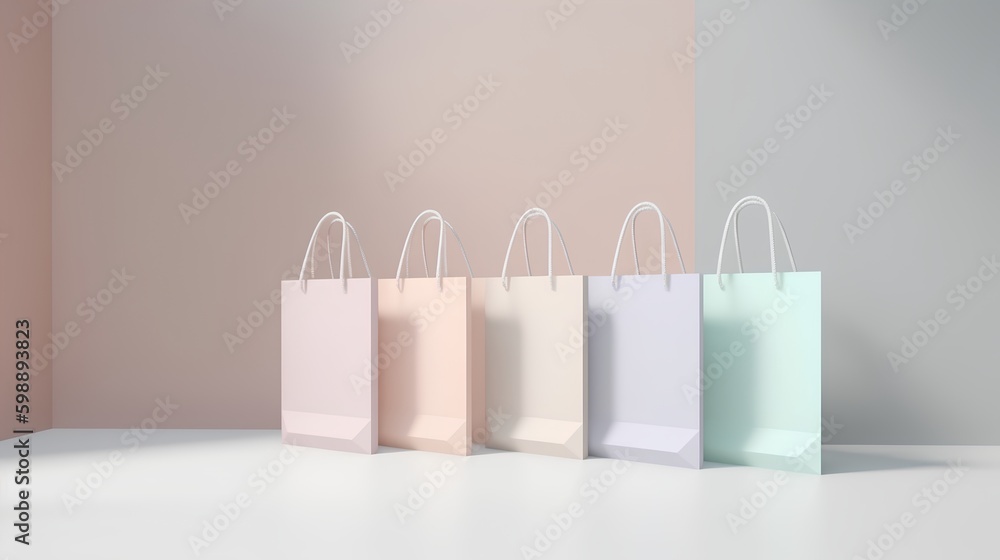 Shopping concept featuring shopping bags in soft, dusted pastel colors, evoking a sense of style, el