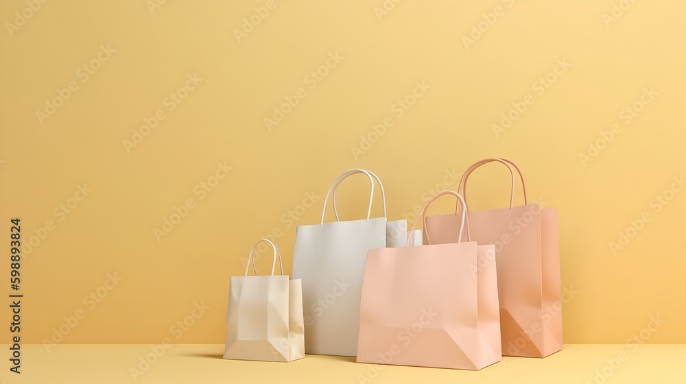 Shopping concept featuring shopping bags in soft, dusted pastel colors, evoking a sense of style, el