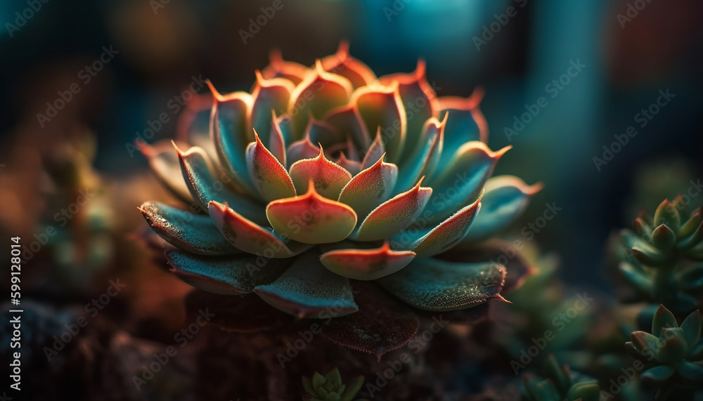 Sharp thorns adorn succulent plant in tropical climate generated by AI