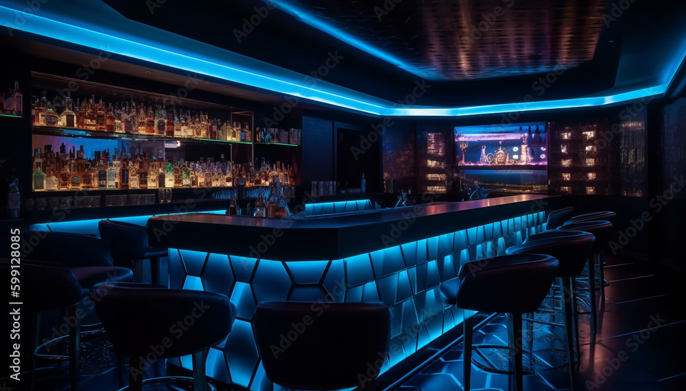 Luxury nightclub bar, modern elegance inside city generated by AI