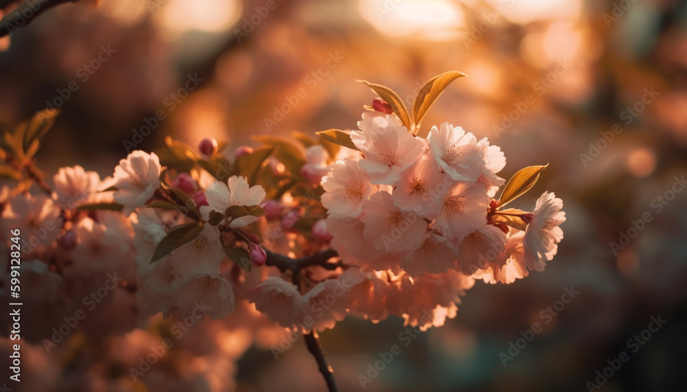 Vibrant cherry blossom bouquet in formal garden generated by AI