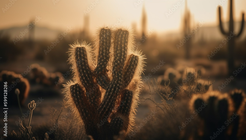 Silhouette of saguaro cactus in sunset beauty generated by AI