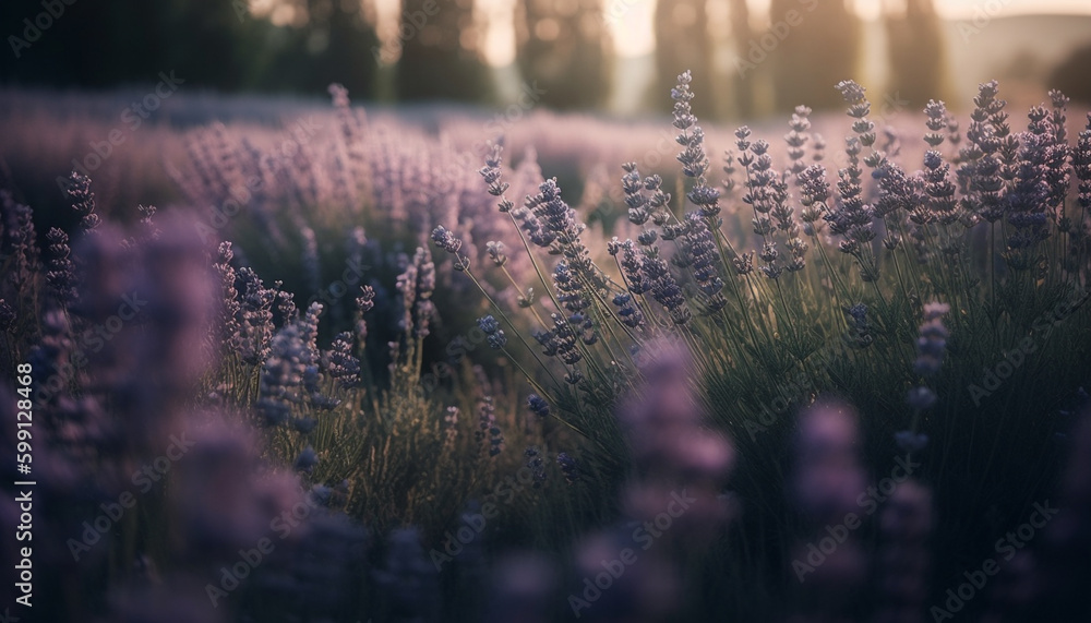 Purple wildflowers bloom in tranquil meadow at dusk generated by AI