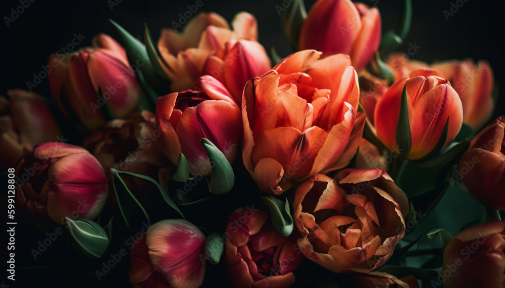 Vibrant tulip bouquet, a gift of love generated by AI