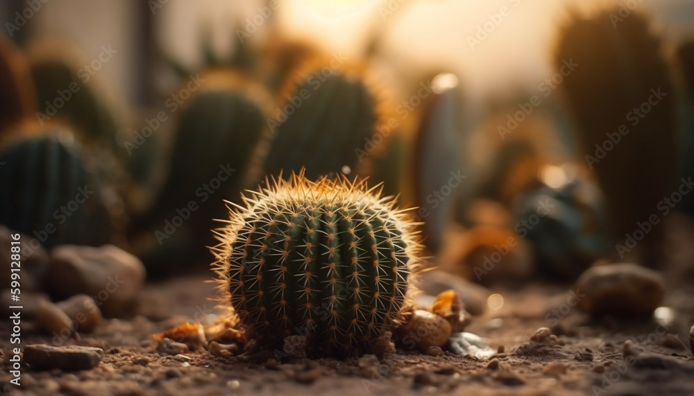 Sharp thorns on succulent plant in arid climate generated by AI