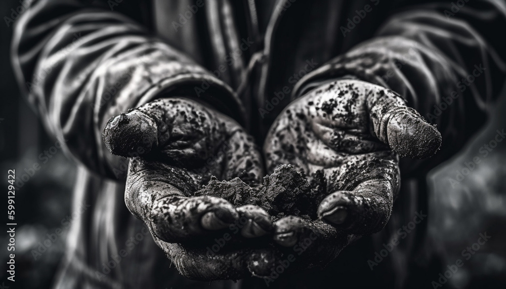 Dirty human hands holding wet clay close up generated by AI