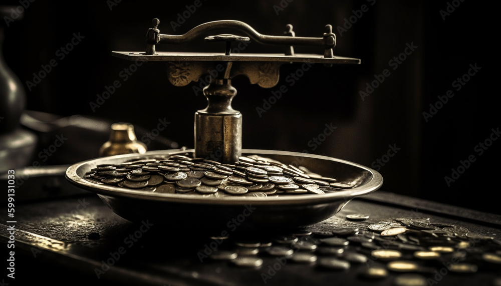 Antique coffee grinder on rustic wooden table generated by AI