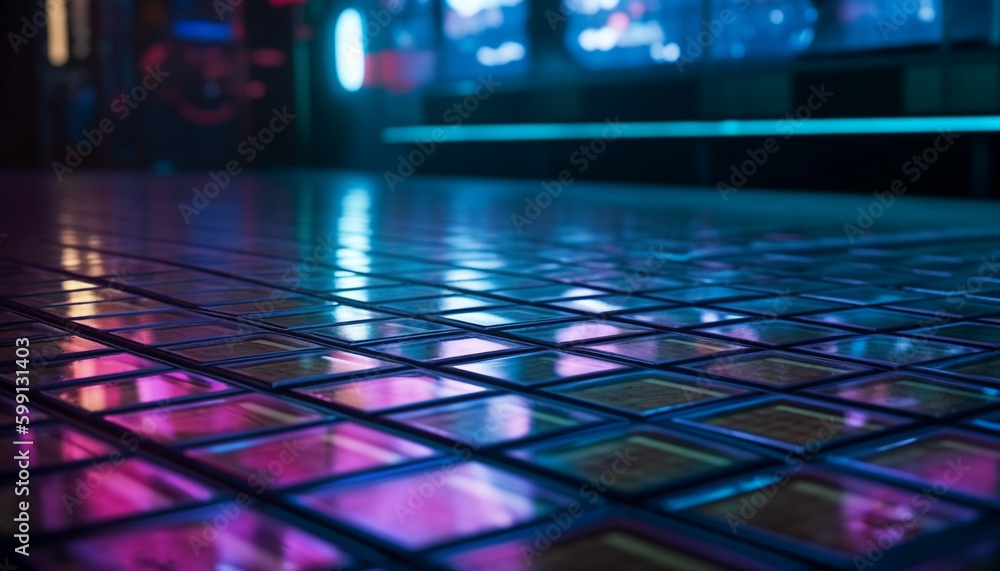 Illuminated nightlife in modern nightclub with vibrant colors generated by AI