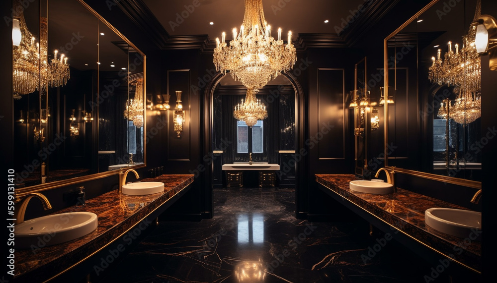 Luxury bathroom with marble sink and chandelier generated by AI