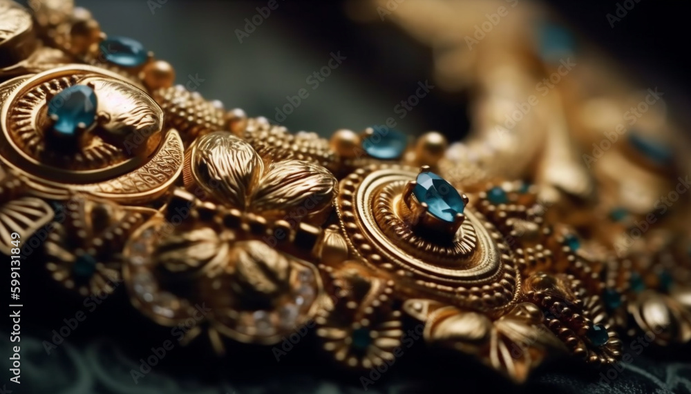 Shiny gold jewelry with precious gemstones and beads generated by AI