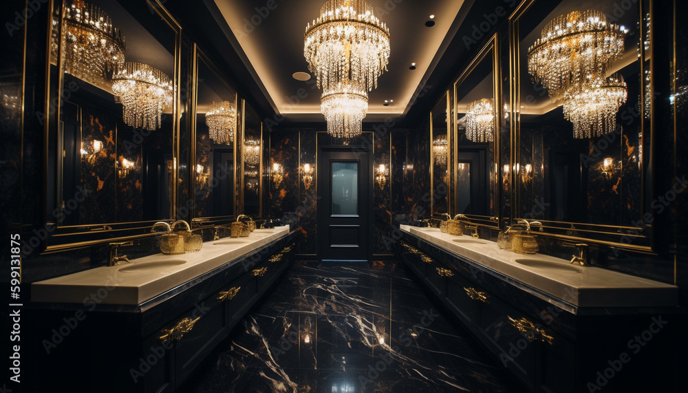 Luxury domestic bathroom with modern marble decor generated by AI