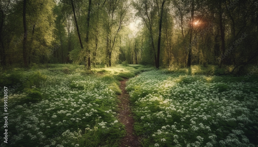 Tranquil meadow, wildflowers bloom under sunset sky generated by AI