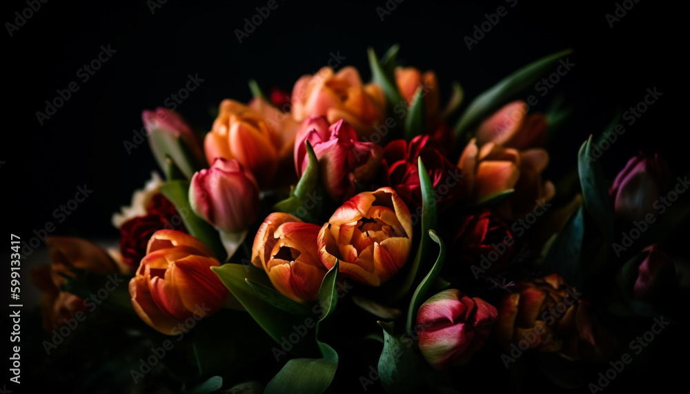 Vibrant tulip bouquet, a celebration of love generated by AI