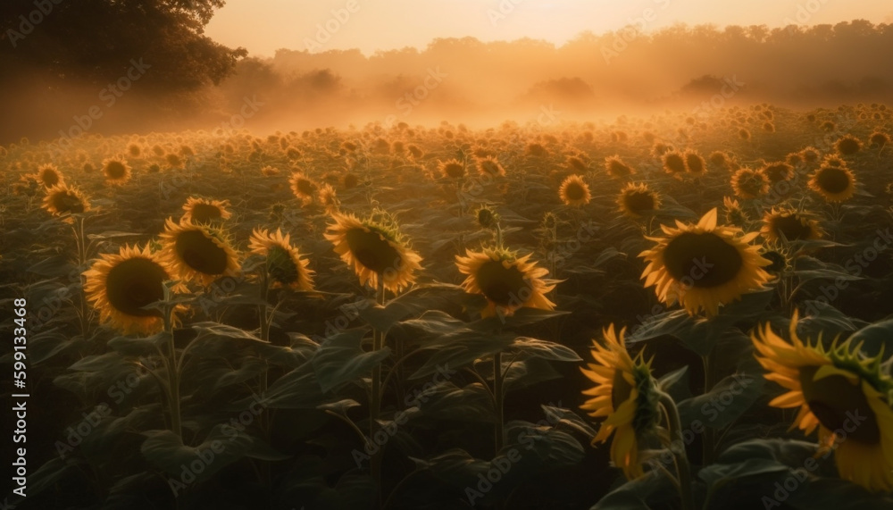 Sunflower plant blossoms in vibrant autumn meadow generated by AI